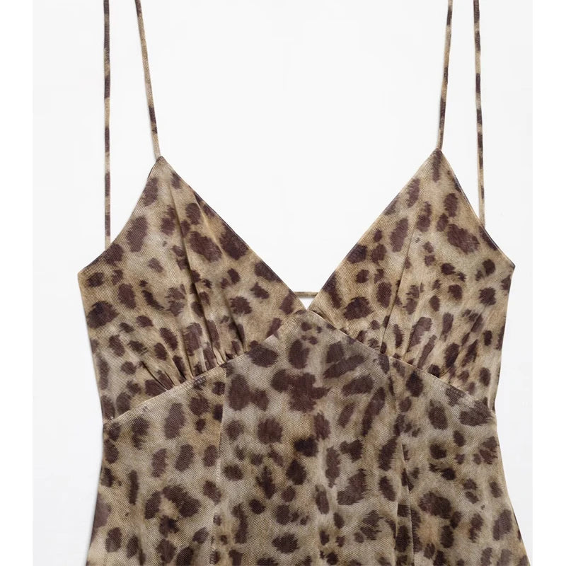 Robe Mini Tulle Léopard Femme 2025 — Dos Nu, Drapée, Soirée & Fête