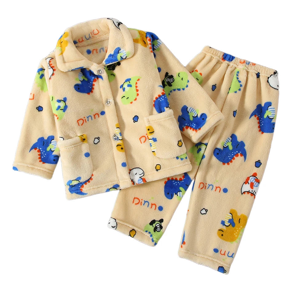 Pyjama Enfant Polaire Cartoon — Manches Longues, Chaud Hiver, Garçon & Fille