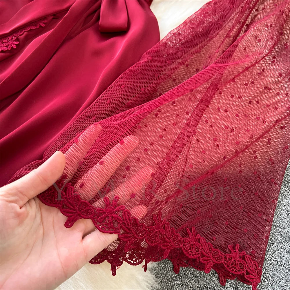 Robe de Chambre Kimono Dentelle Broderie — Longue, Satin Soie, Mariage & Nuit