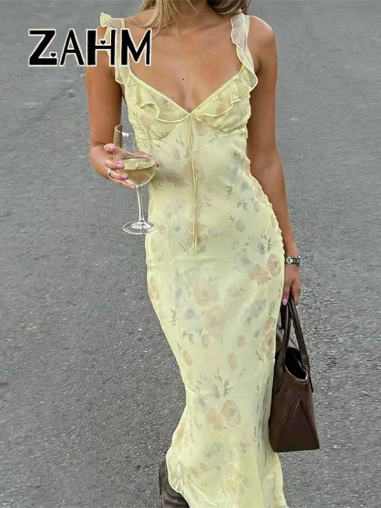 Robe Femme Bretelles Fleurs Imprimées Dos Nu — Slim, Sans Manches, Plage Été 2025