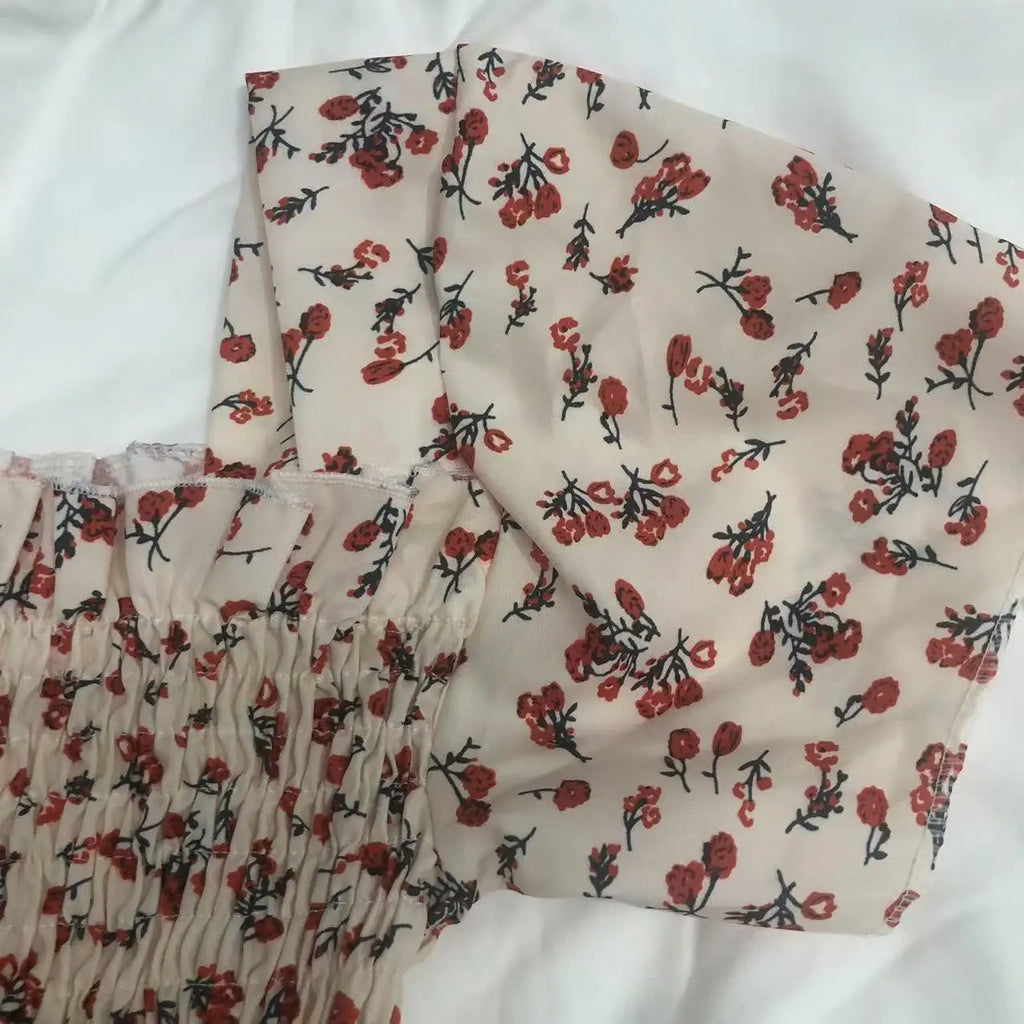 Robe Mini Femme Fleurie Plissée 2025 — Manches Courtes, Dos Nu, Décontractée