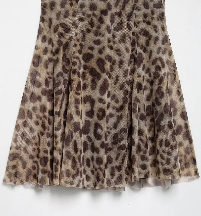 Robe Mini Tulle Léopard Femme 2025 — Dos Nu, Drapée, Soirée & Fête