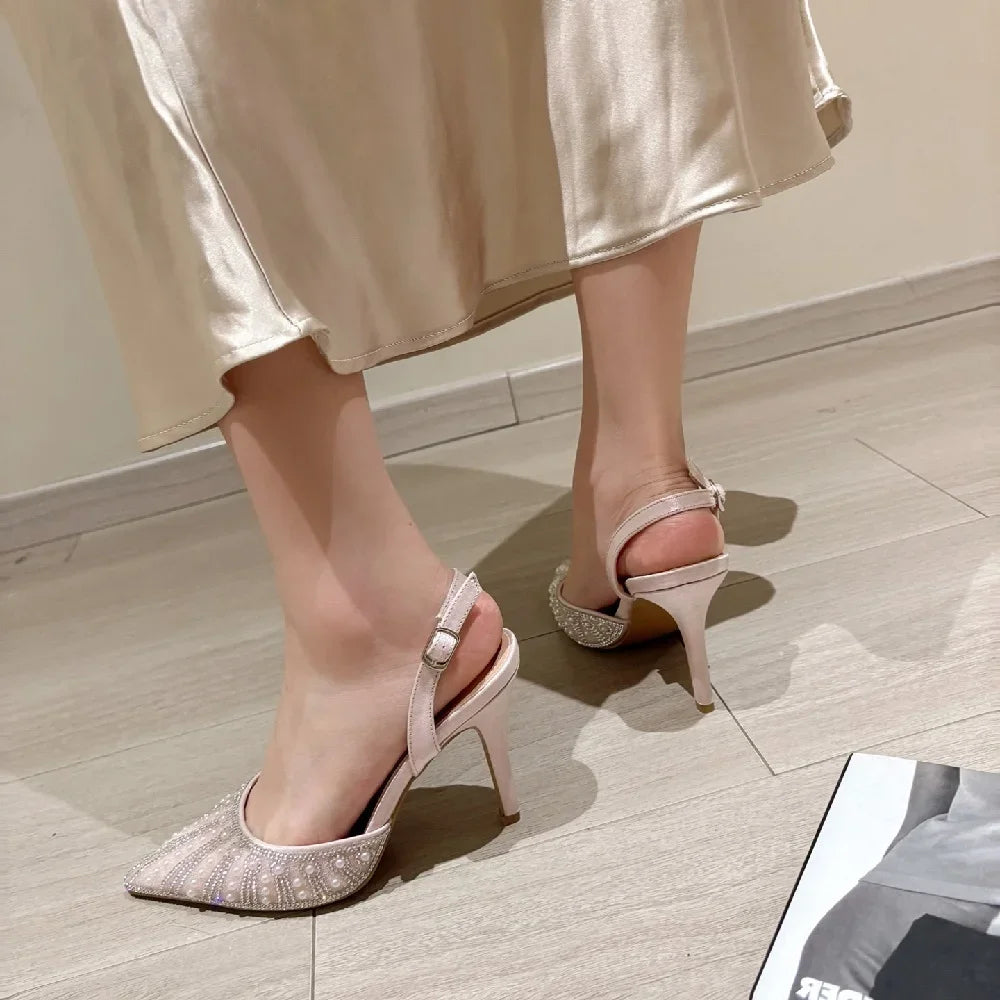 Escarpins Cristal Boucle Femme — Bout Pointu, Talon Fin, Mules Banquet Soirée