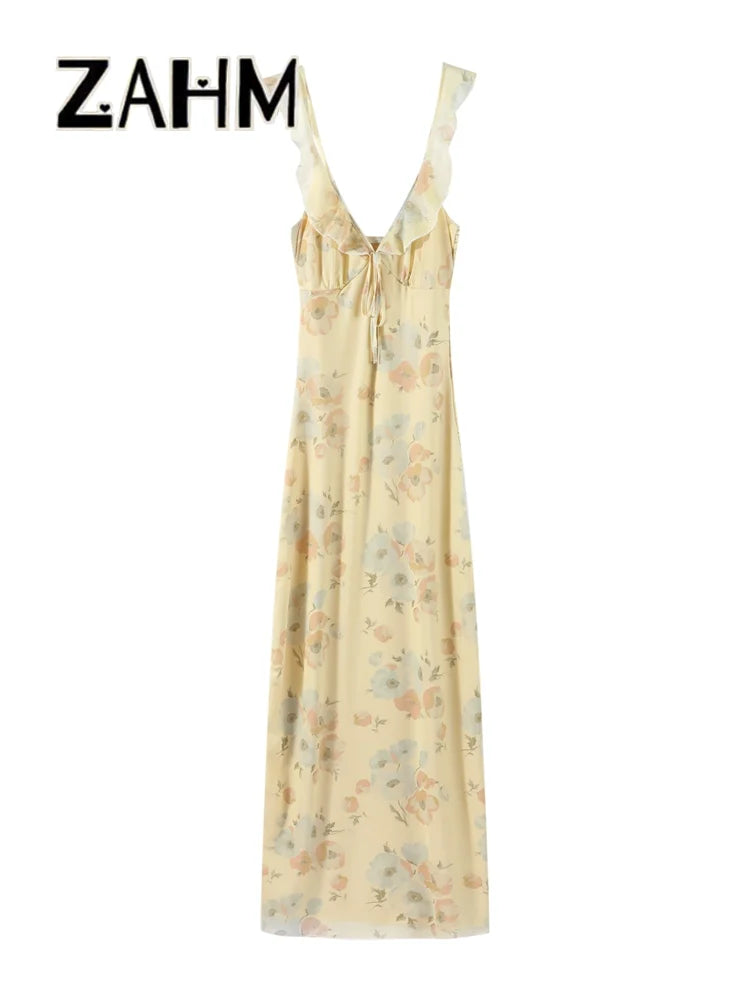 Robe Femme Bretelles Fleurs Imprimées Dos Nu — Slim, Sans Manches, Plage Été 2025