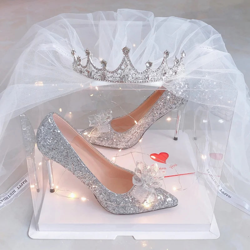 Escarpins Fille Strass Talon Haut Princesse — Noeud Doux, Stiletto, Cadeau Anniversaire