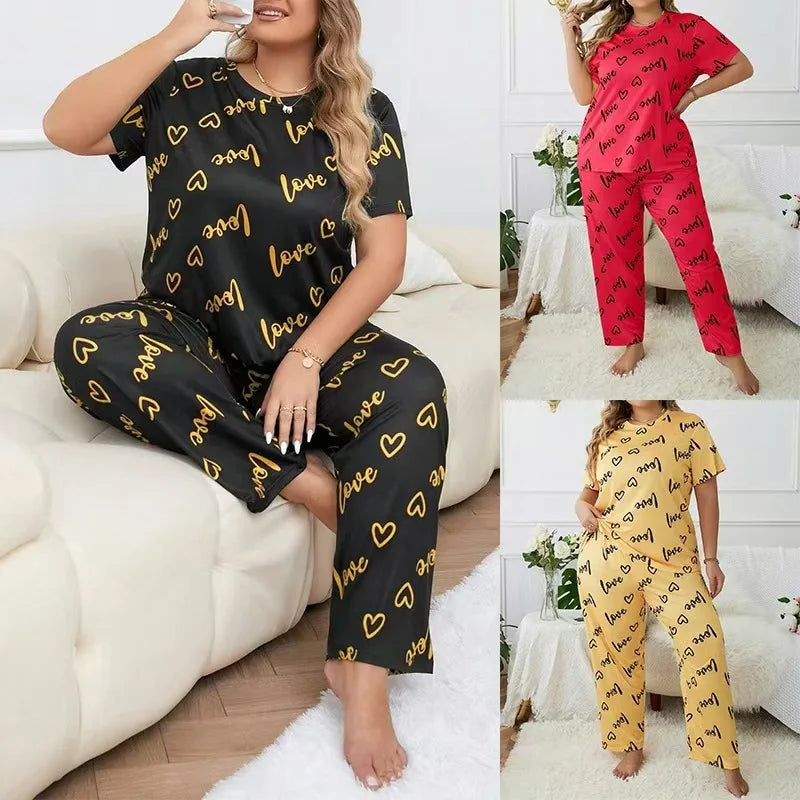 Pyjama Femme Grande Taille 2 Pièces — Manches Longues & Short, Printemps Lounge
