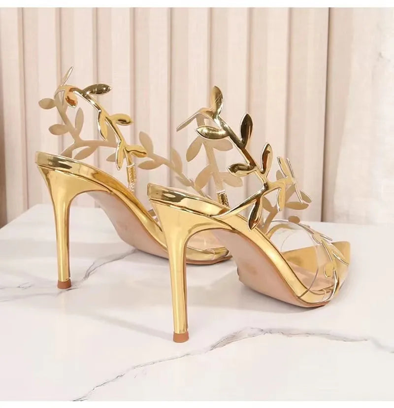 Sandales Femme Paillettes Feuille Stiletto — Bout Pointu, Soirée & Prom Élégant