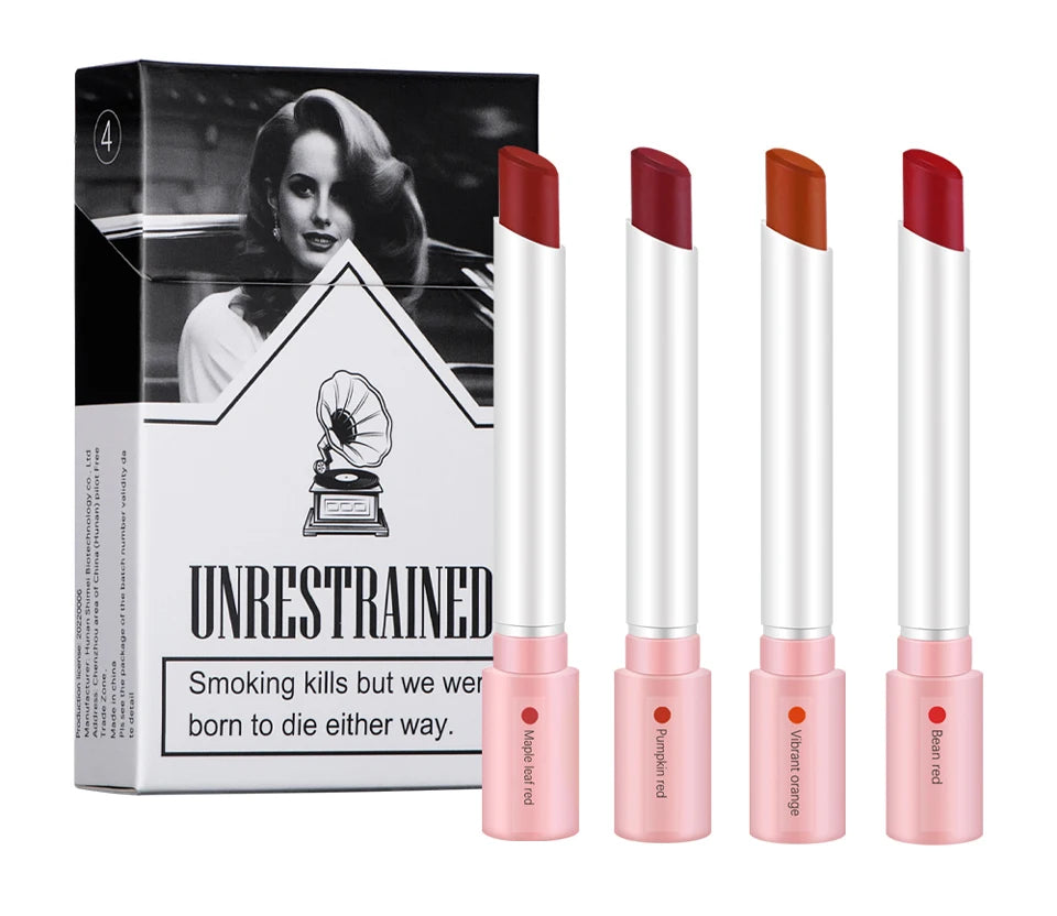 Kit Rouge à Lèvres Mat 4 Couleurs — Lip Gloss Waterproof, Longue Tenue, Teinte à Lèvres