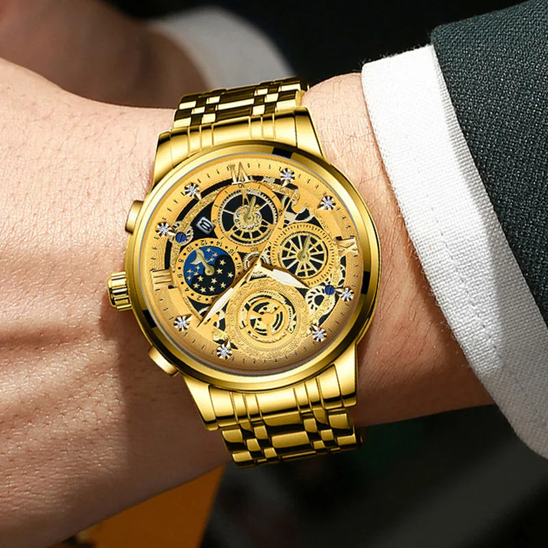 Montre Homme BINBOND Luxe Quartz — Acier Inoxydable, Lumineux, Étanche 30M, Business
