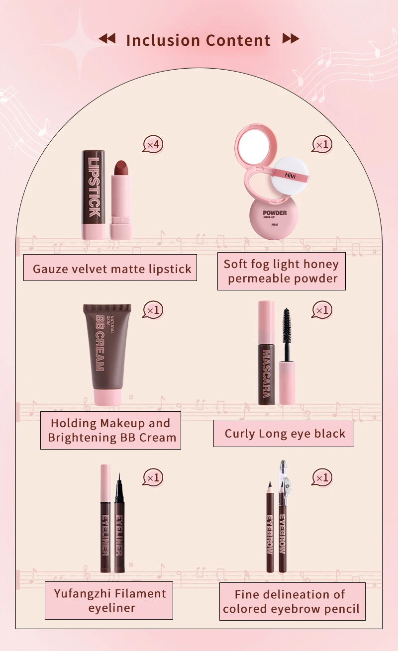 Coffret Maquillage 9 Pièces — Rouge à Lèvres, Poudre, Cadeau Saint-Valentin