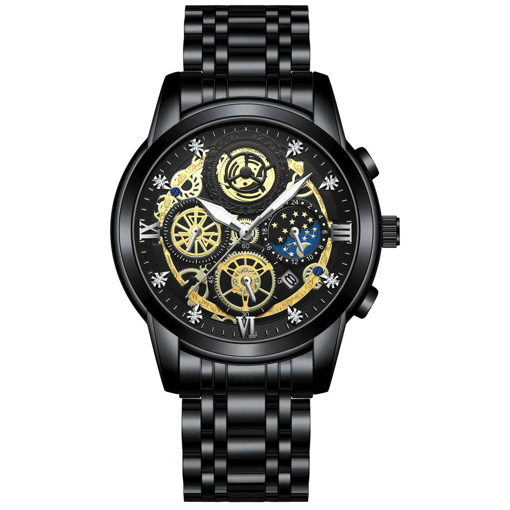 Montre Homme BINBOND Luxe Quartz — Acier Inoxydable, Lumineux, Étanche 30M, Business