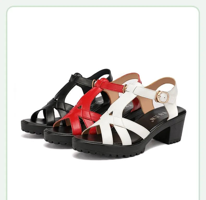 Sandales Gladiateur Femme Cuir Véritable Plateforme 2025 — Talon Bloc 6-10cm, Petite Taille 32-43