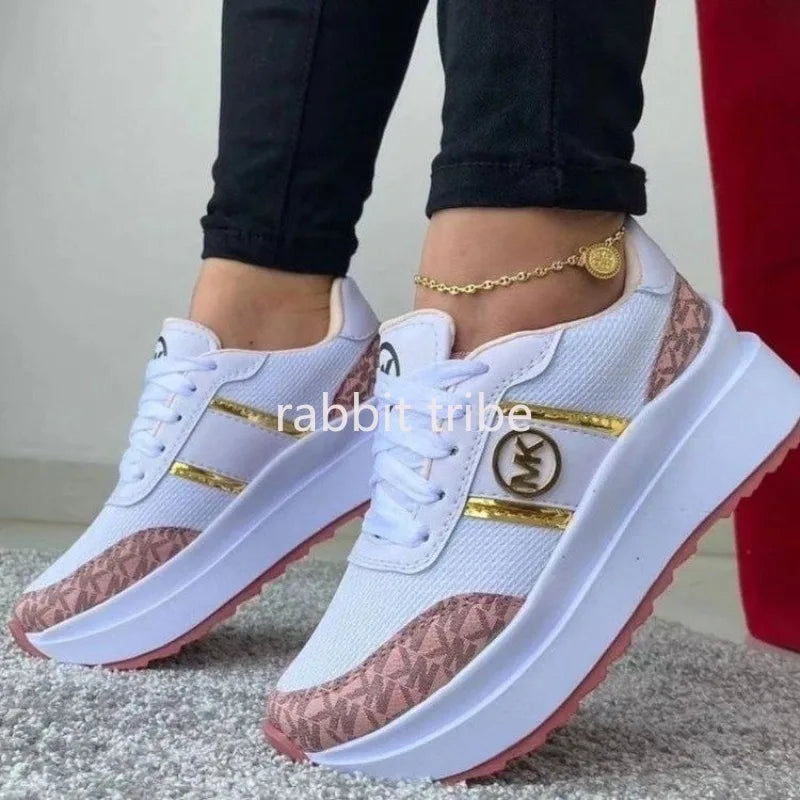 Chaussures Femme Légères Bicolores — Semelle Épaisse, Lacets, Style Casual