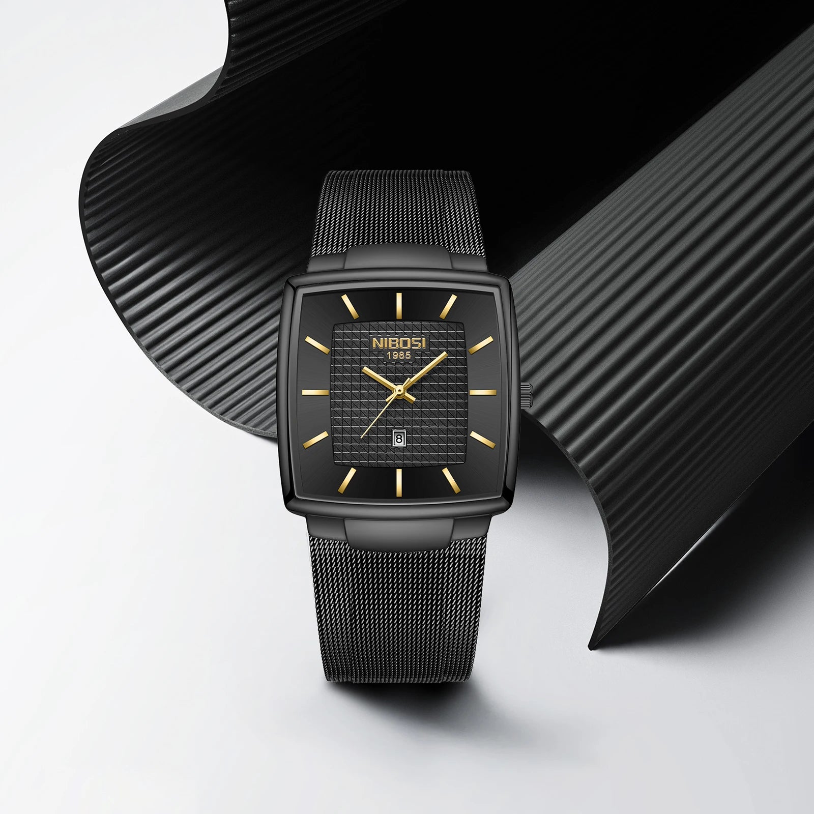 NIBOSI Montre Homme Luxe Carrée Quartz — Maille Ultra-Fine, Étanche, Lumineux