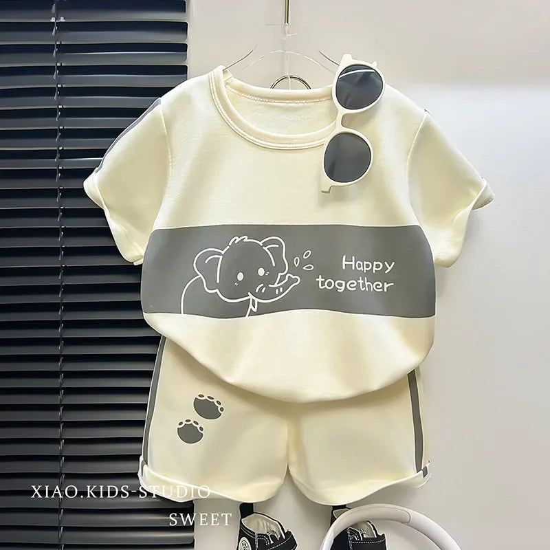 Ensemble 2 pièces enfant – T-shirt rayé manches courtes & short, tenue été garçon 1-3 ans