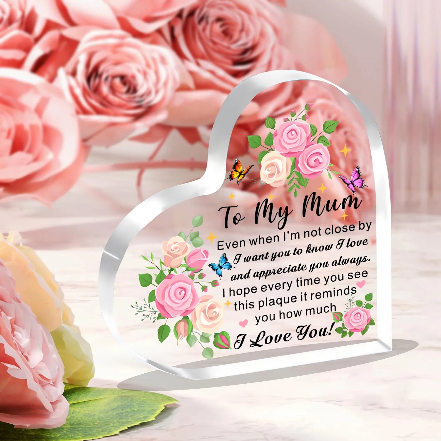 Plaque Cœur Acrylique "Je T'Aime Maman" – Cadeau Fête des Mères & Anniversaire