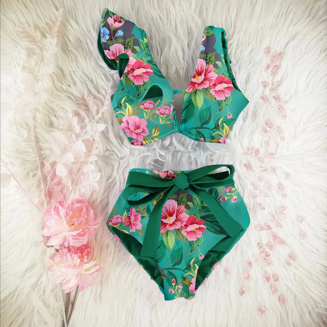 Bikini Taille Haute Bandage Floral 2026 — Volanté, Push Up, Bretelles Brésilien