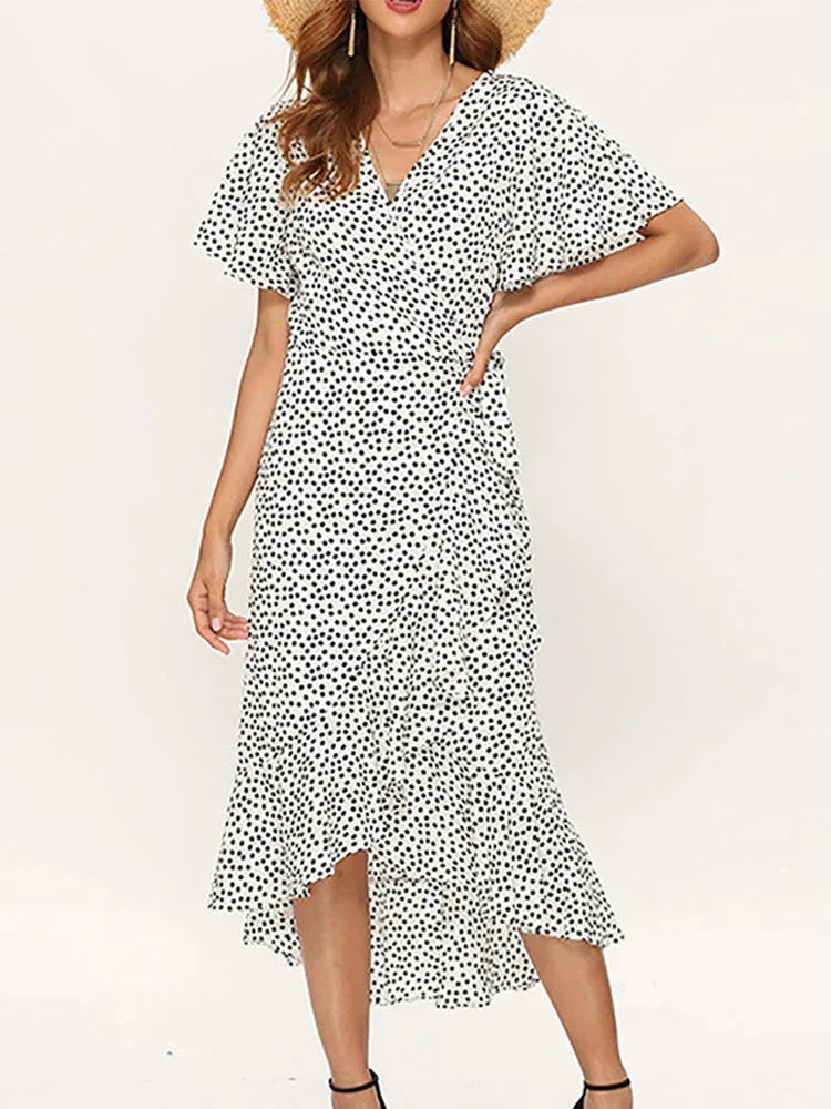 Robe Longue Boho Fleurie Mousseline — Col V, Volantée, Plage & Soirée Été