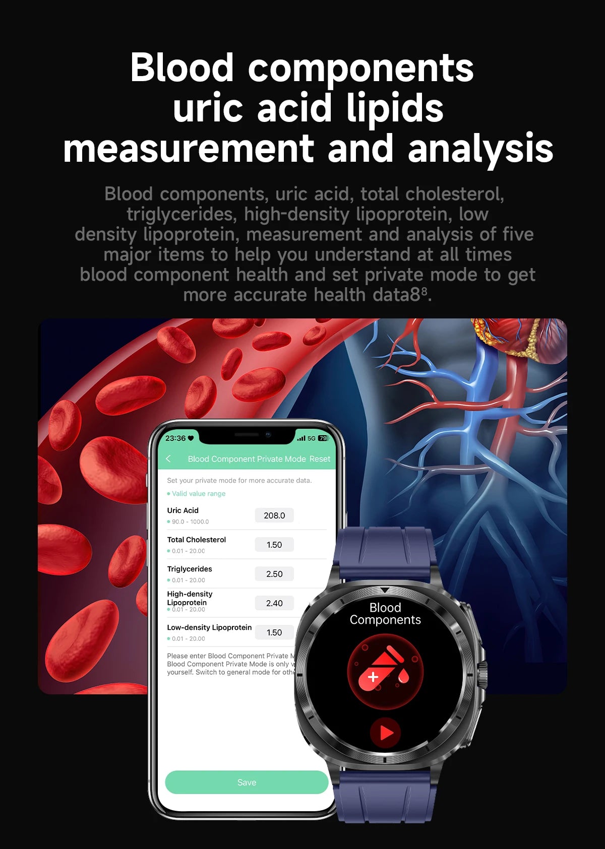 Montre Connectée Santé ECG Laser 2025 — Tension Artérielle, Acide Urique, NFC, Appels
