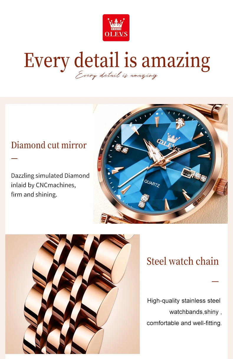 OLEVS Montre Femme Fashion Élégante — Quartz, Acier Inoxydable, Étanche, Date