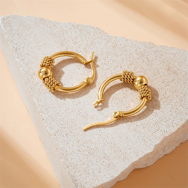 DIEYURO Boucles d'Oreilles Cercle Tressé Acier 316L Doré — Tendance 2024, Cadeau Femme