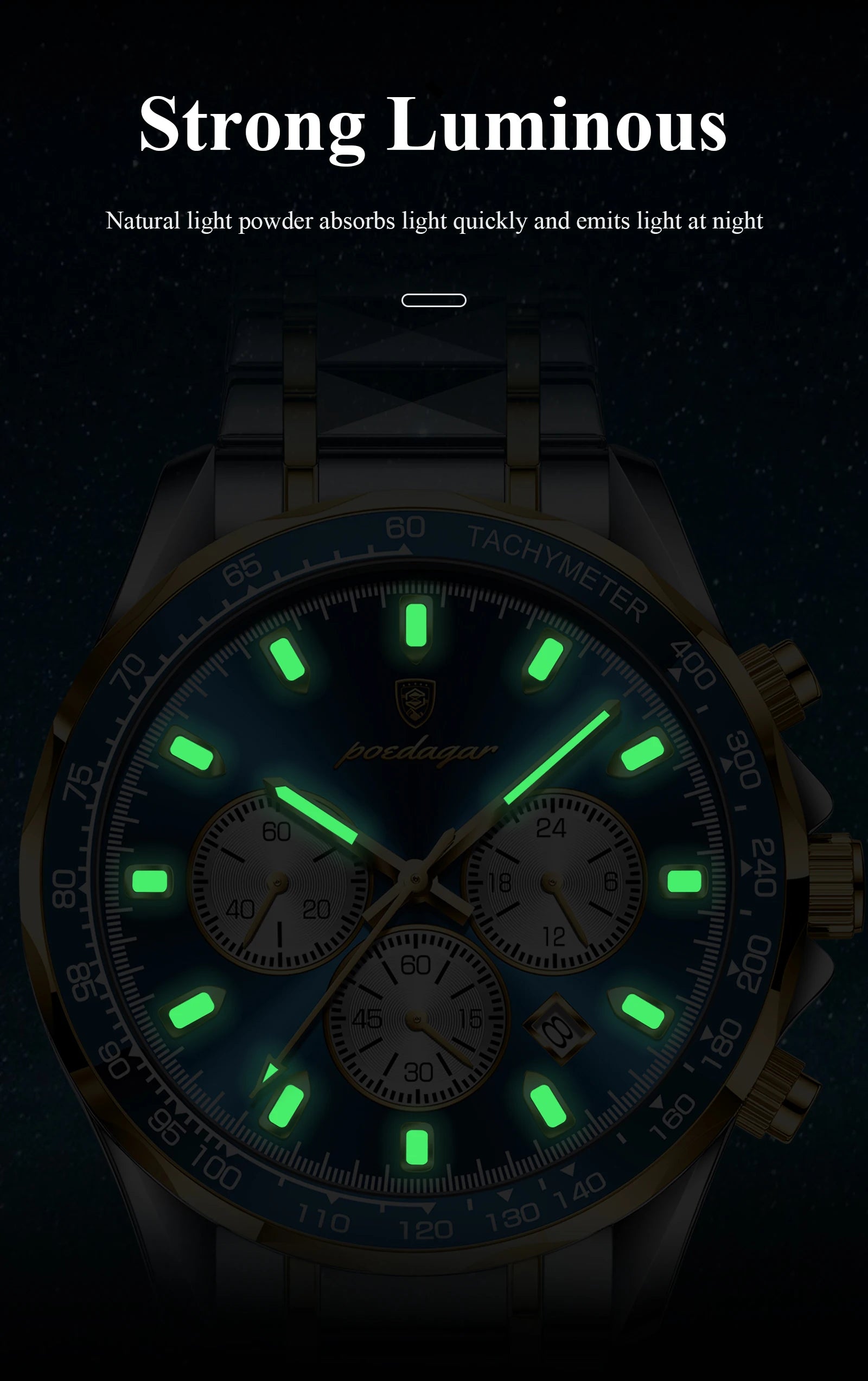 POEDAGAR Montre Homme Sport Luxe Chronographe — Acier Inoxydable, Étanche, Lumineuse