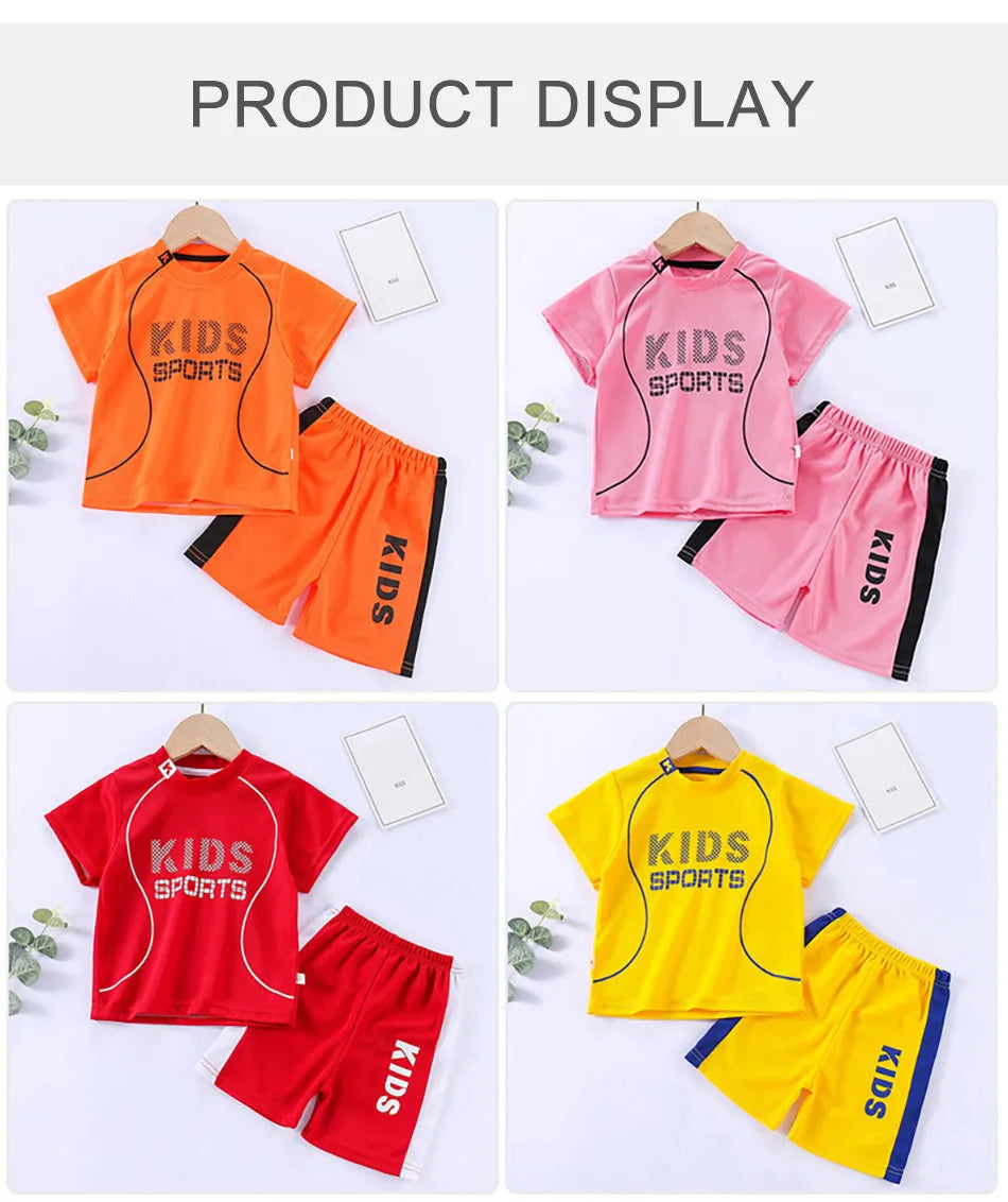 Ensemble 2 pièces enfant mixte – T-shirt manches courtes & short sport imprimé lettres, 2-12 ans