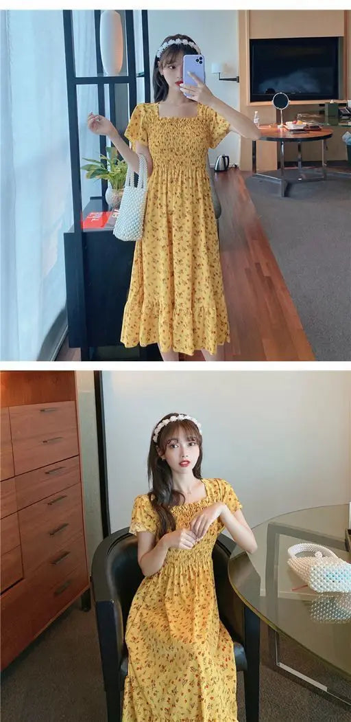 Robe Mini Femme Fleurie Plissée 2025 — Manches Courtes, Dos Nu, Décontractée