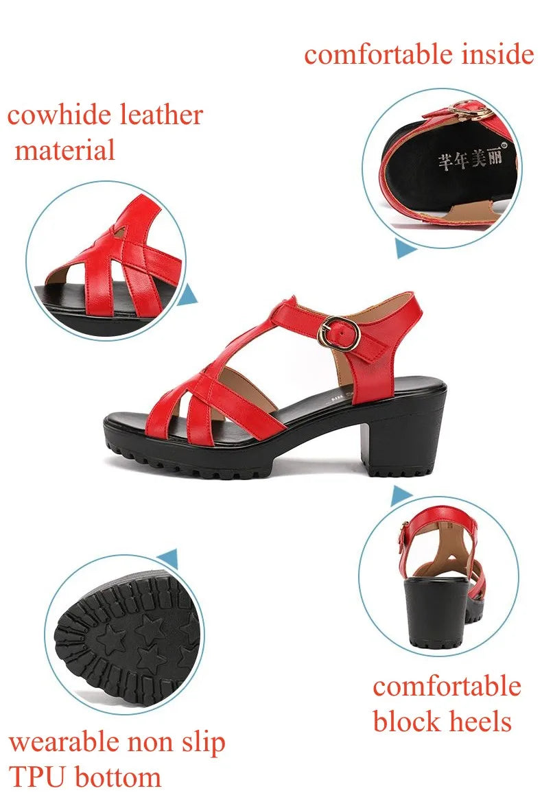 Sandales Gladiateur Femme Cuir Véritable Plateforme 2025 — Talon Bloc 6-10cm, Petite Taille 32-43