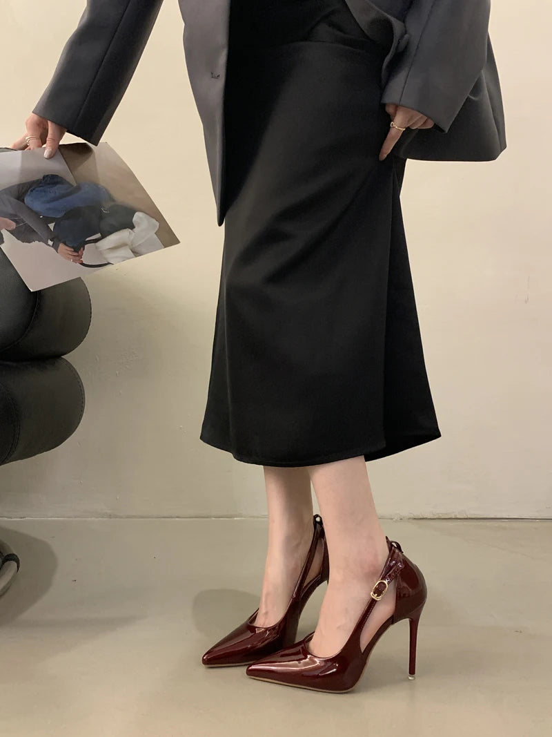 Escarpins Bordeaux Talon Aiguille 11cm — Cuir Verni Noir, Stiletto Chic, Soirée