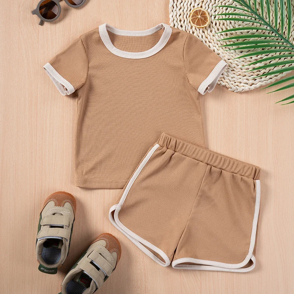 Ensemble 2 pièces bébé mixte – T-shirt uni manches courtes & short coton, 6 mois-5 ans