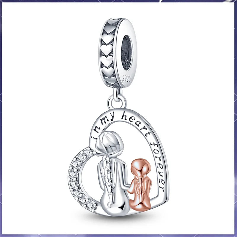 Charm Pendentif Argent 925 Fête des Mères — Perle DIY Bracelet Femme, Cadeau Original