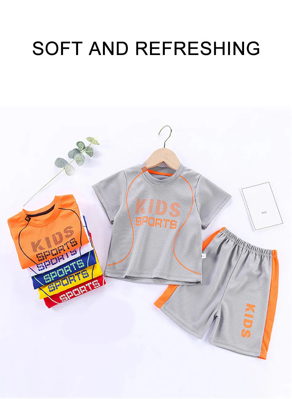 Ensemble 2 pièces enfant mixte – T-shirt manches courtes & short sport imprimé lettres, 2-12 ans