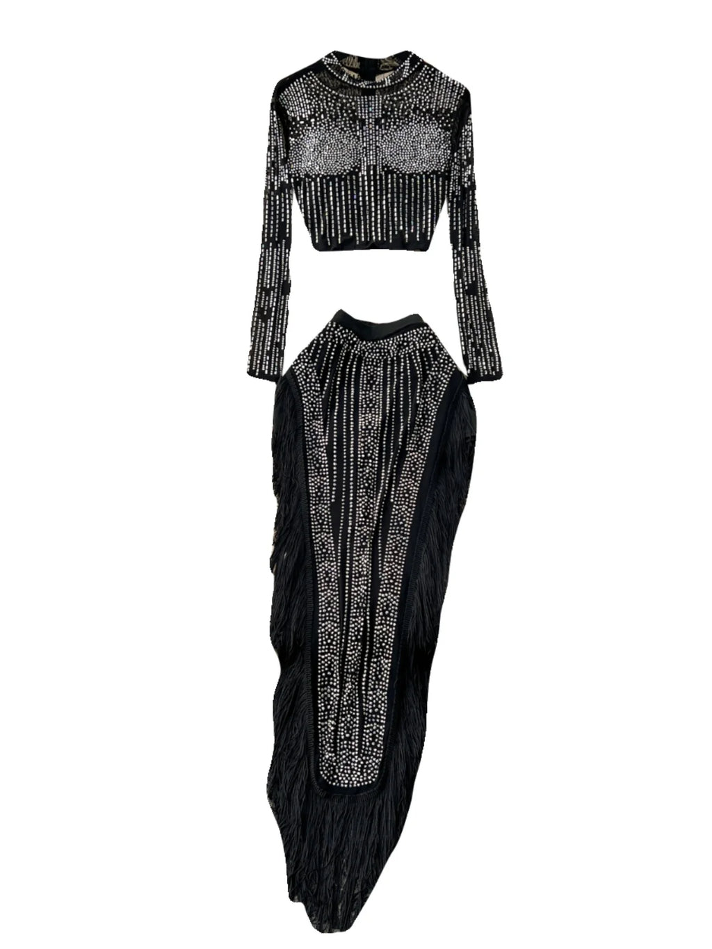 Ensemble Femme Manches Longues Sequins & Franges — Jupe Longue Tendance 2024