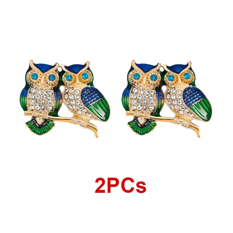 Broche Hibou Double Strass Rhinéstone — Badge Animal, Décoration Costume Femme