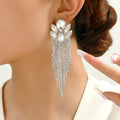 Boucles d'Oreilles Longues Pendantes Cristal Verre Femme — Franges Luxe, Cadeau Bijou