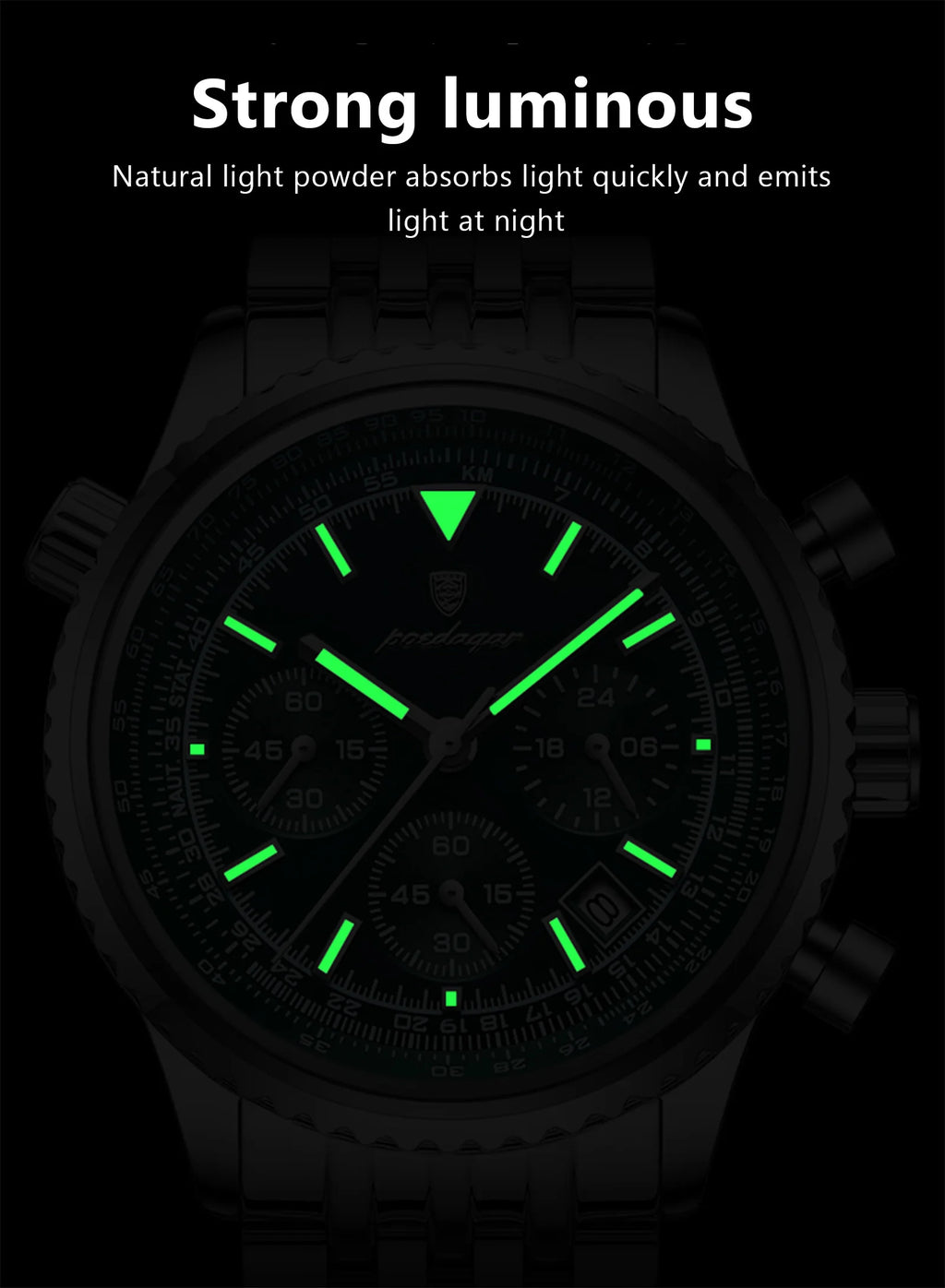 POEDAGAR Montre Homme Luxe Chronographe — Acier Inoxydable, Étanche, Sport Élégant