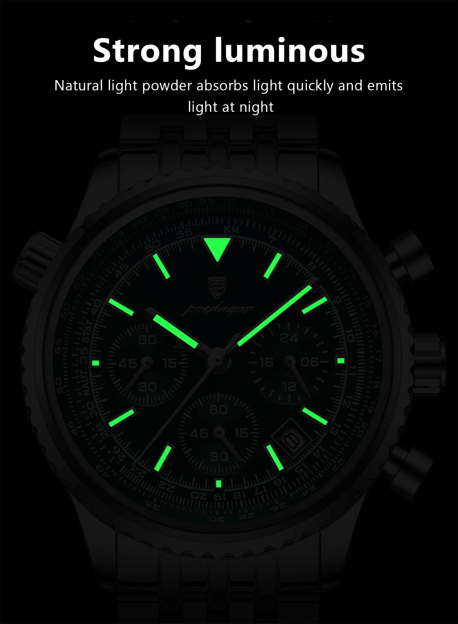 POEDAGAR Montre Homme Luxe Chronographe — Acier Inoxydable, Étanche, Sport Élégant