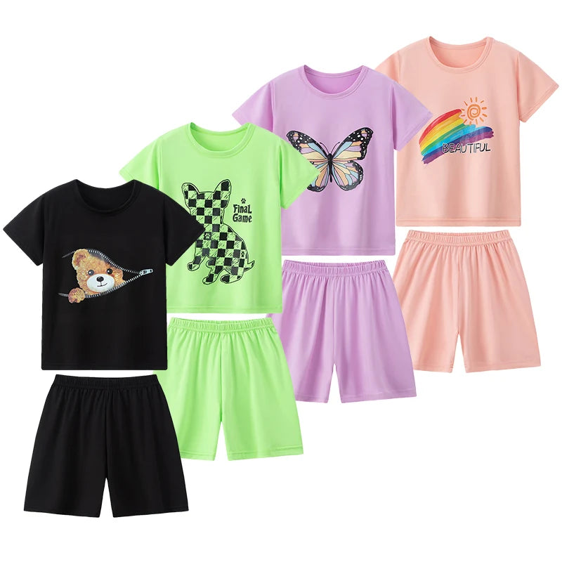 Ensemble 2 pièces enfant mixte – T-shirt manches courtes & short imprimé animaux, été 4-6 ans