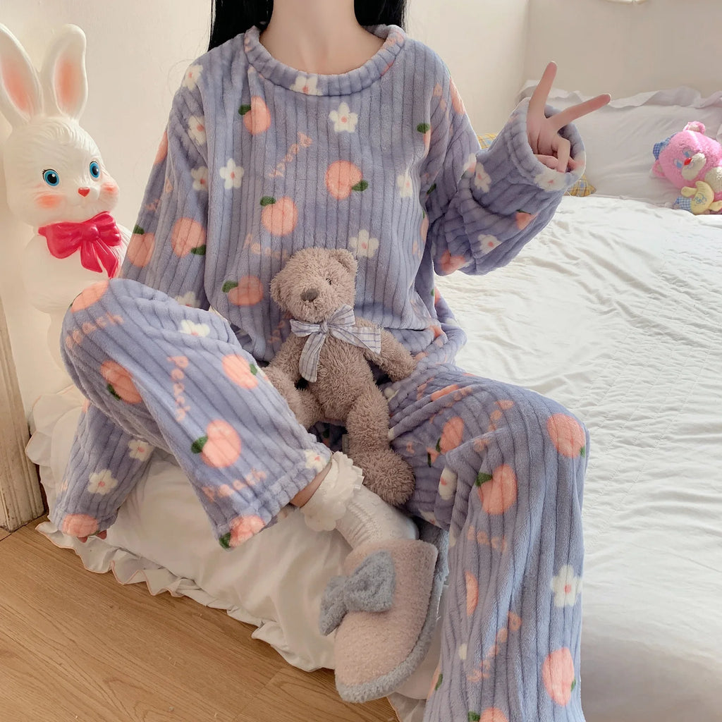 Pyjama Femme Polaire Flanelle 2022 — Manches Longues, Cartoon, Chaud Hiver