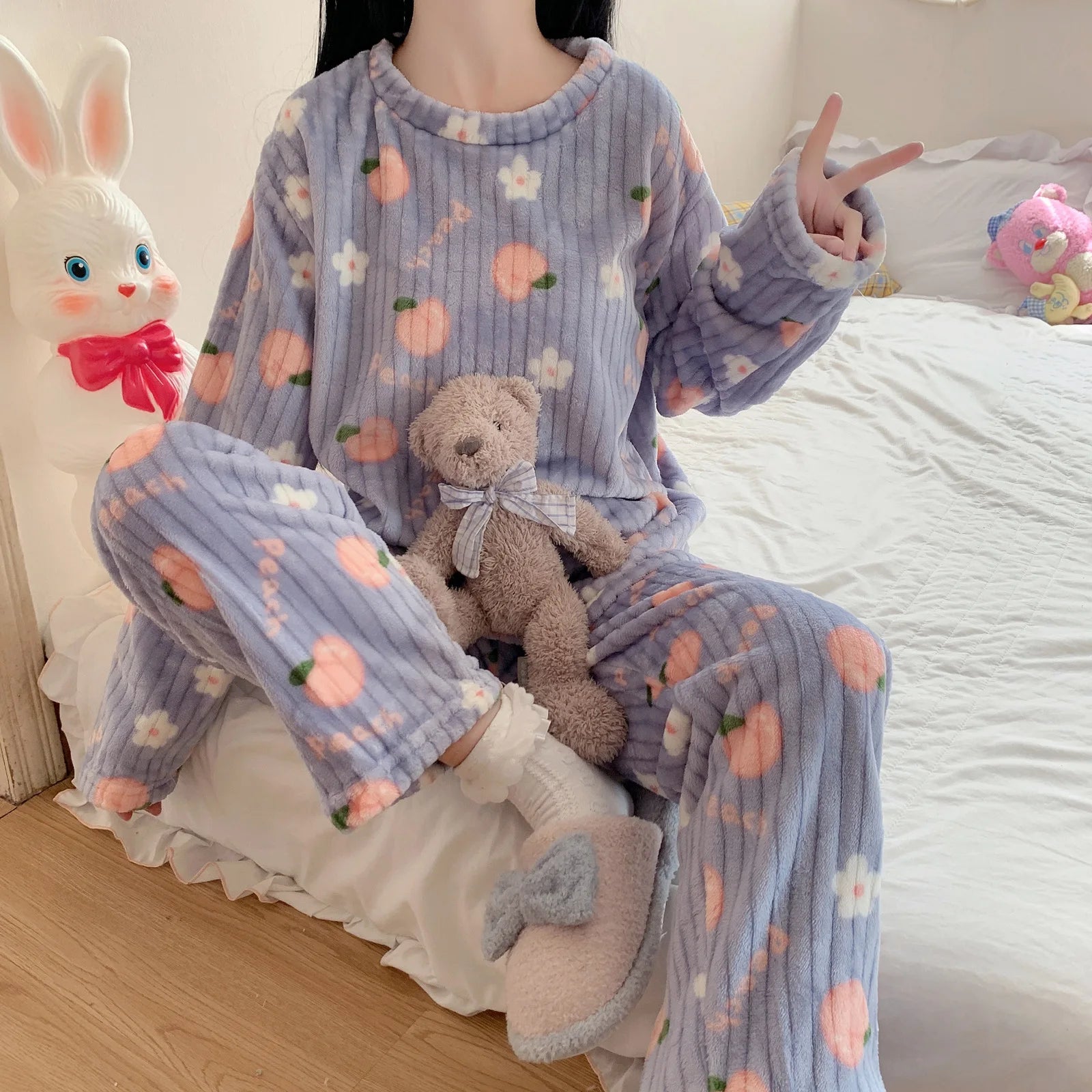 Pyjama Femme Polaire Flanelle 2022 — Manches Longues, Cartoon, Chaud Hiver