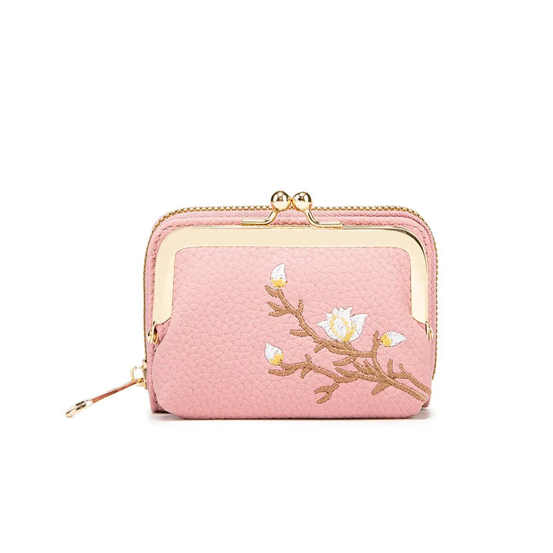 Portefeuille Court Femme Cuir PU Floral — Grande Capacité, Porte-Monnaie & Cartes
