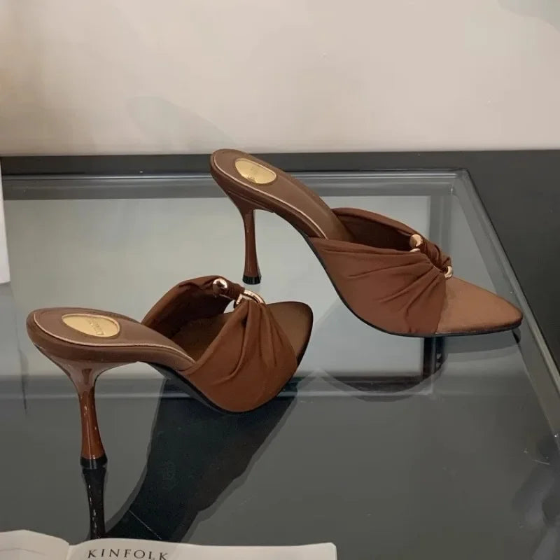 Sandales Femme Plissées Boucle Bout Pointu — Talon Fin, Banquet Soirée