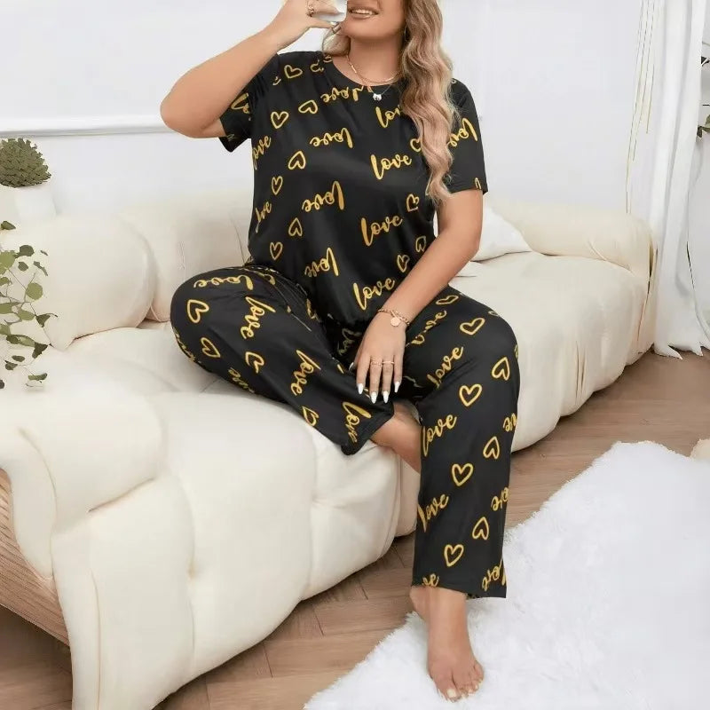 Pyjama Femme Grande Taille 2 Pièces — Manches Longues & Short, Printemps Lounge