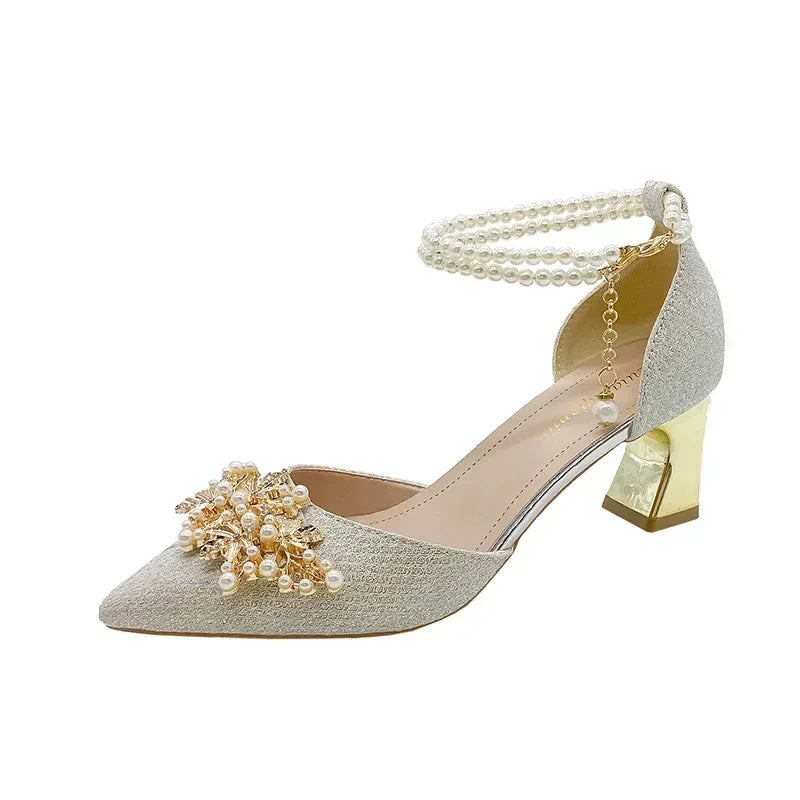 Escarpins Femme Bout Pointu Perlé — Talon Haut, Mariage & Banquet, Été 2024