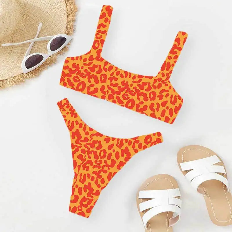 Micro Bikini Sexy 2 Pièces Léopard 2026 — Taille Haute, Bretelles, Maillot de Bain Femme
