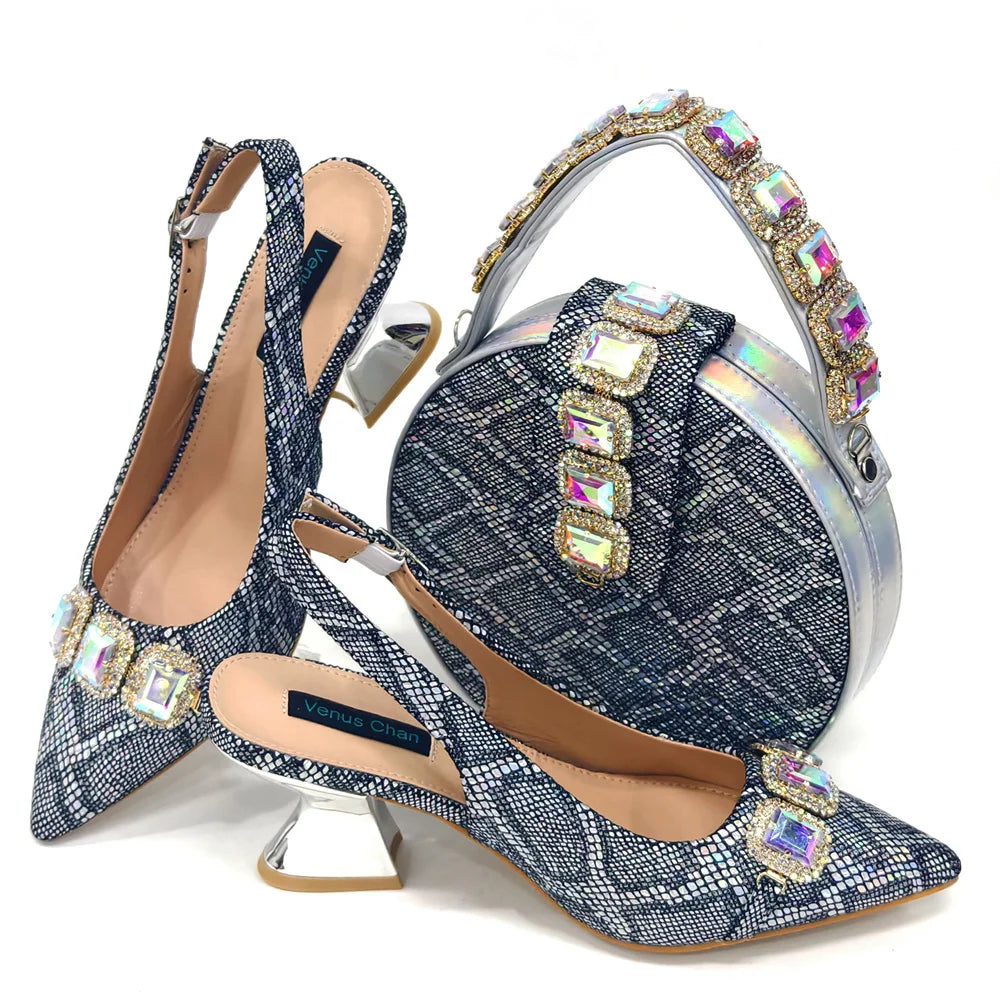 Ensemble Chaussures & Sac Femme Venus Chan Vert Strass — Talon Haut, Soirée Luxe