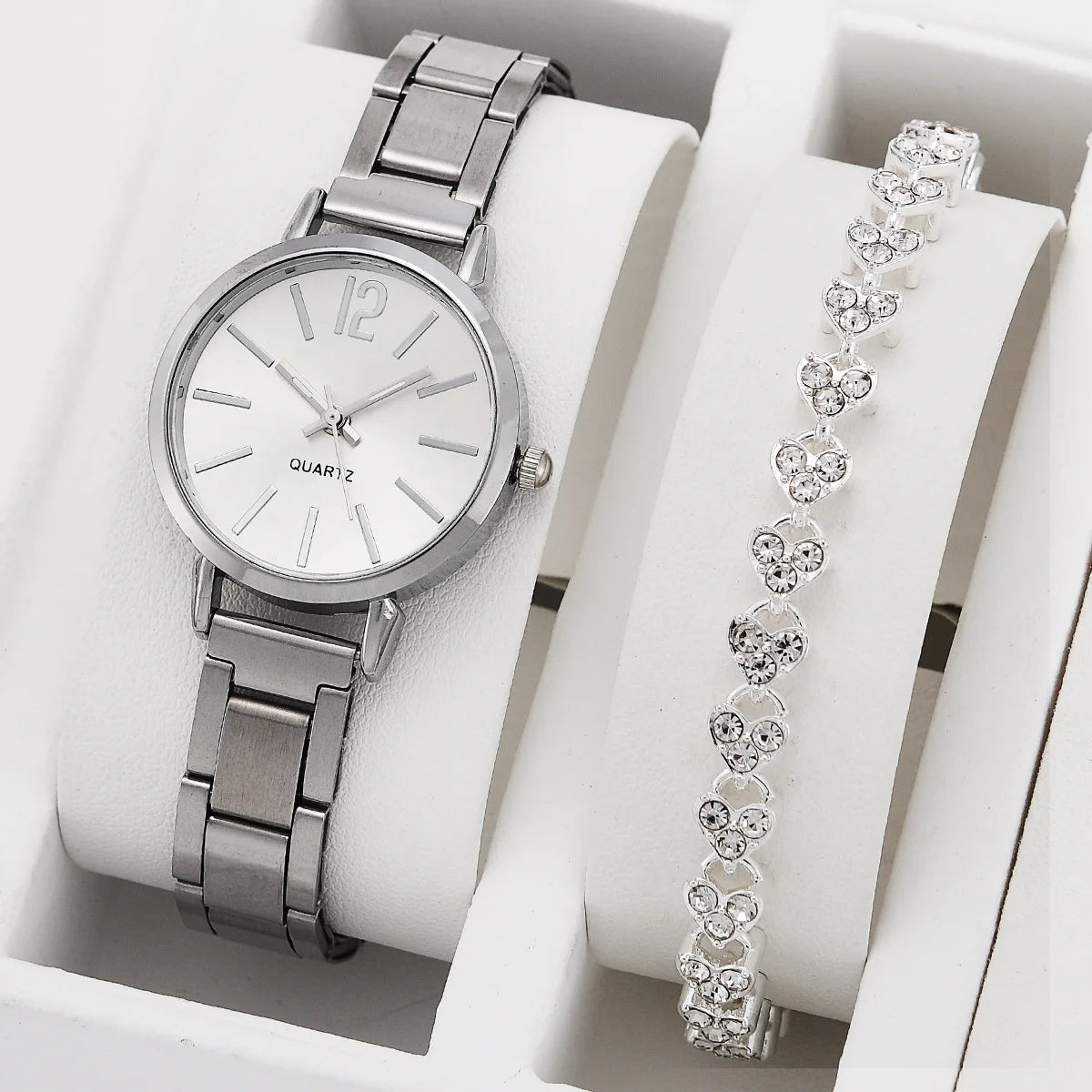 Coffret 2 Montres Femme Luxe — Cadran Simple Creux, Bracelet Or, Quartz Étudiante