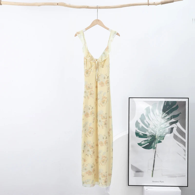 Robe Femme Bretelles Fleurs Imprimées Dos Nu — Slim, Sans Manches, Plage Été 2025