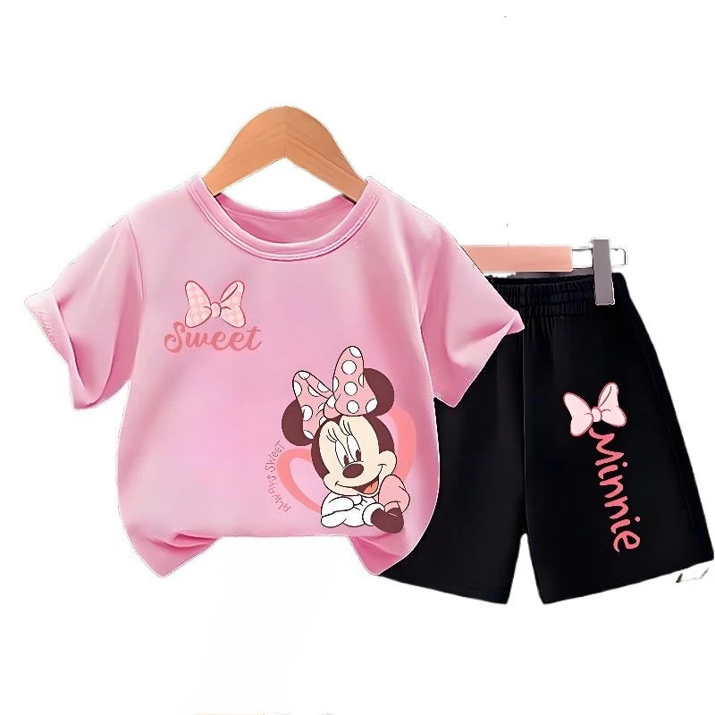 Ensemble 2 pièces filles – T-shirt col rond manches courtes & short respirant, tenue décontractée été